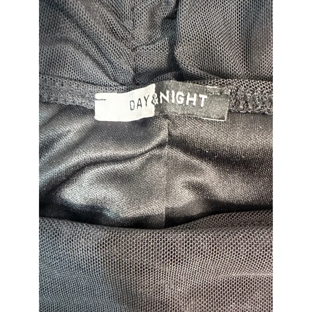 Day & Night Strapless Dress‎ Womens Small Black Ruched Bodycon Mini Mesh